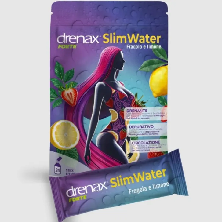 PALADIN PHARMA SpA Drenax Forte Slim Water Fragola Limone 24 stick - Integratore Drenante New