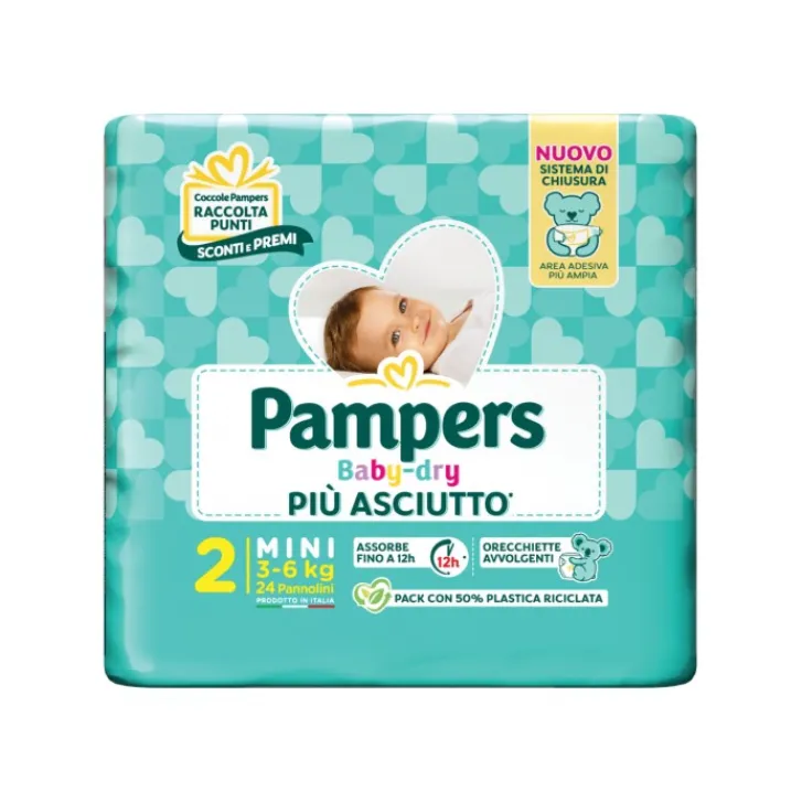 FATER BABYCARE Pampers Baby Dry Pannolino Downcount Mini Taglia 2 3-6 Kg 24 pezzi Clearance